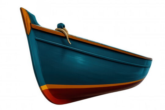 Traditional colorful wooden boat with rope on transparent background, ideal for maritime-themed projects - Powered by Adobe