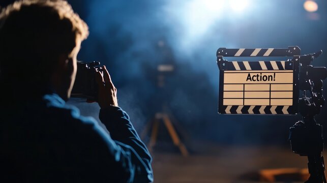 Filmmaking action scene capture studio set photography creative environment cinematic viewpoint visual storytelling concept