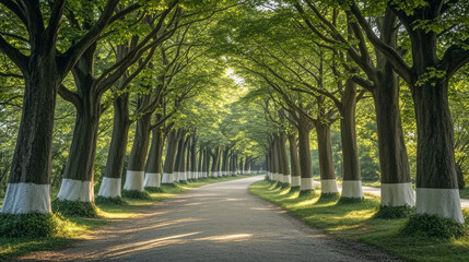 Spring Summer Tree-lined Avenue Road Green Natural Scenery Background