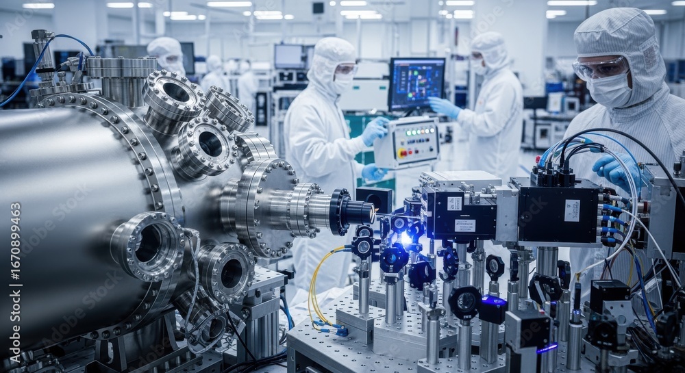 Poster side shot showing the integration of a vacuum chamber and laser system components during euv lithogr