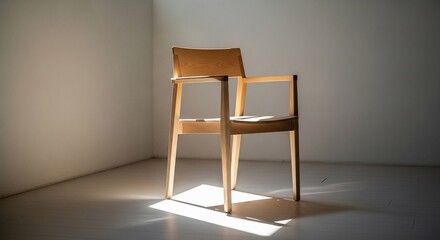 Minimalist wood chair in sunlit modern interior design backdrop