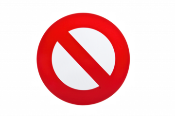 Red prohibition symbol with a diagonal slash on transparent background