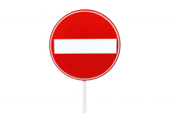 Fototapeta premium Red no entry traffic sign on white pole with transparent background