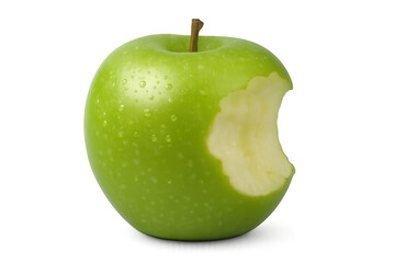 Green Apple with Missing Bite on Transparent Background