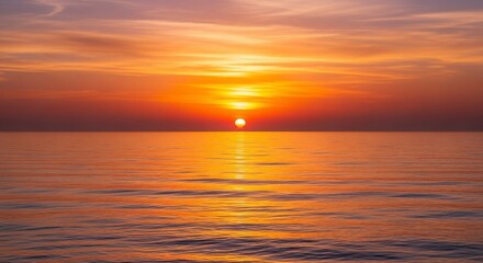 Obraz premium Radiant sunset over the ocean horizon tranquil seascape with warm colors