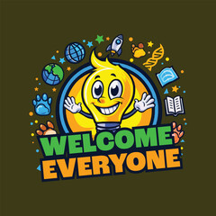 Cute glowing light bulb with curious eyes