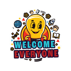 Cute glowing light bulb with curious eyes