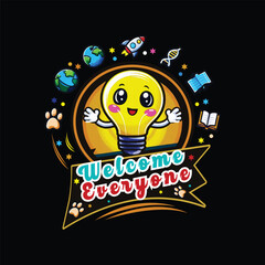 Cute glowing light bulb with curious eyes