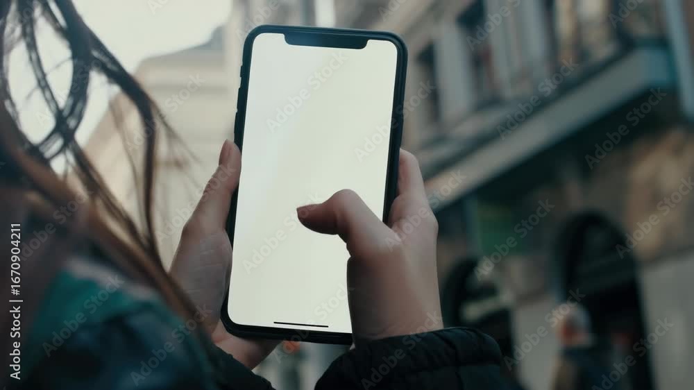 Poster a person holding a smartphone with their left hand, browsing or texting. the captures the essence of