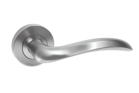 Sleek modern brushed metal door handle with elegant curve for stylish interiors