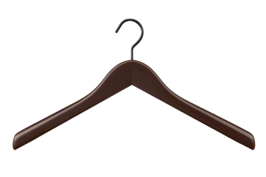 Elegant dark wood hanger with metal hook for stylish garment display and storage