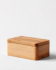 bamboo box on smooth white background with soft ambient lighting. Minimalist clean design ideal for premium sustainable packaging mockup presentations.