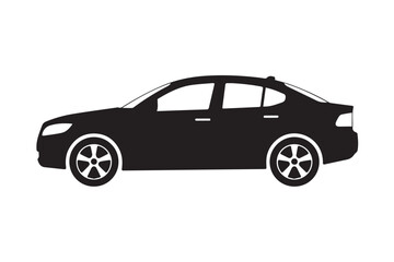car profile silhouette with stylized wheels five spoke rims vector illustration side view sedan icon minimal monochrome