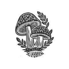 Two Mushrooms with Leaves