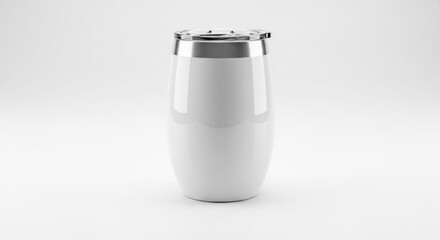 Minimalist White Tumbler with Silver Lid Isolated on White Background