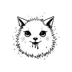 Adorable feline head illustration evoking a sense of whimsy with expressive eyes and playful drips