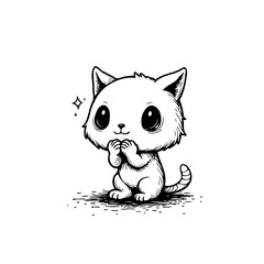 Adorable cartoon feline friend with expressive eyes and poised paws radiating innocent charm and
