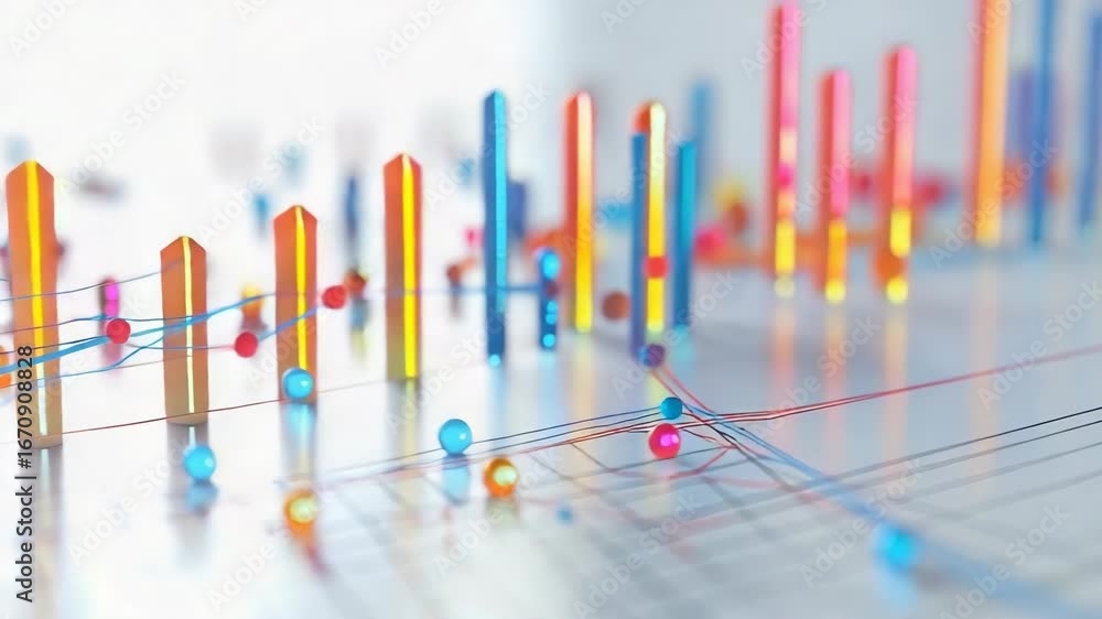 Poster vibrant chart on digital display with multiple colored graphs.
