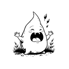 Cartoon character filled with emotion experiences sadness in monochrome setting with decorative