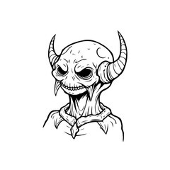 Eerie horned creature portrait illustration dark fantasy scary drawing nightmare surreal being