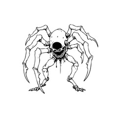 Eerie arachnid manifestation with spindly limbs embodying an uncanny artistic expression on plain