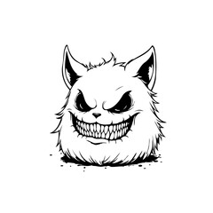 Eerie grinning feline apparition a monochromatic stylized sketch of an ominous creature design