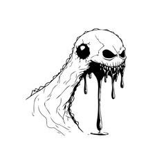 Eerie monochrome digital sketch featuring a ghoulish creature with dripping viscous liquid