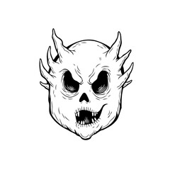 Obraz premium Eerie monochrome illustration depicting a demonic skull with horns and menacing facial expression