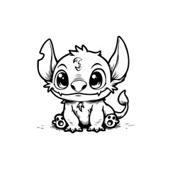 Enchanting monochrome whimsical creature sketch radiating joy and a cute stylized alien character