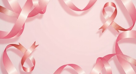 Pink ribbons arranged in a frame, symbolizing breast cancer awareness.