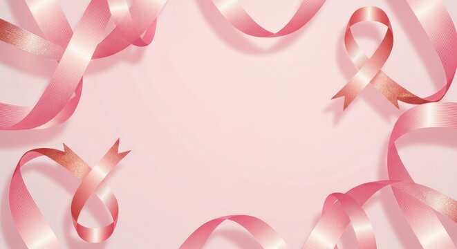 Pink ribbons arranged in a frame, symbolizing breast cancer awareness.