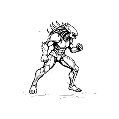 Illustrative depiction of a fictional menacing alien humanoid warrior ready to engage in combat