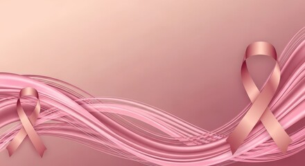 Elegant pink background with flowing ribbons, symbolizing awareness and support.