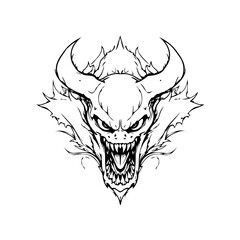 Intricate depiction of a menacing horned creature with sharp teeth perfect for fantasy artwork and