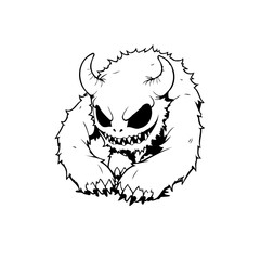 Intricate ink drawing showcasing a whimsical monster with horns embodying dark elements and
