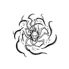 Intricate ink drawing of a mythical creature a spiky dragon radiating a mystic aura of power and