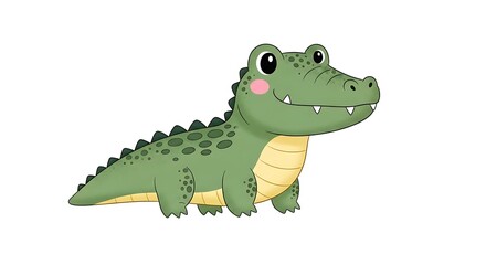 Naklejka premium Adorable Cartoon Alligator Isolated on White Background with Happy Expression