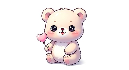 Naklejka premium Adorable cartoon teddy bear holding pink heart balloon isolated on white background conveying love and affection