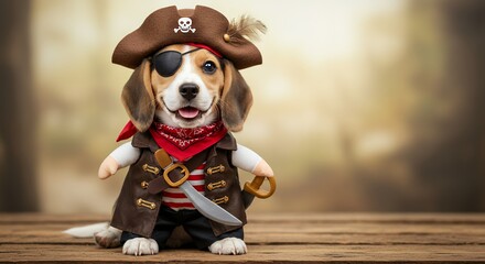 Beagle puppy dressed as a pirate dog portrait