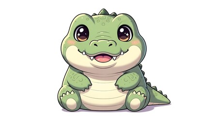 Cute happy cartoon baby alligator sitting isolated on white background playful reptile character