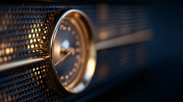 classic FM radio with glowing dial and warm lighting in close-up