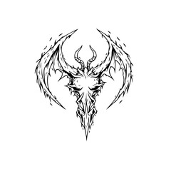 Monochrome dragon creature in artistic representation with wings and horn perfect for thematic