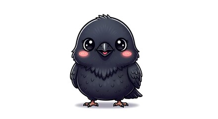 Adorable Kawaii Baby Crow Cartoon Character Isolated on White Background