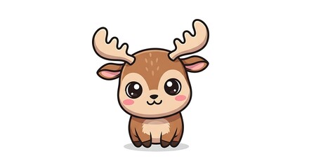 Cute Cartoon Moose Calf Adorable Woodland Creature Isolated on White Background Festive Holiday Spirit