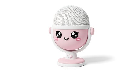 Cute Kawaii Microphone With Happy Face Isolated On White Background