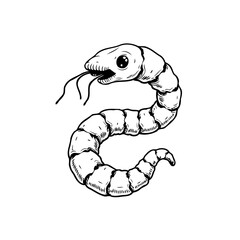 Fototapeta premium Serpentine sketch: A curious stylized worm illustration with unique anatomical features and
