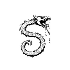Serpentine beast illustration: a stylized dragon in black and white for designs that need a