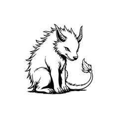 Stylized horned creature drawing illustration embodying mystical beast concept and a fantasy world