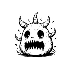 Stylized whimsical devilish monster illustration with multiple horns showcasing unique spooky