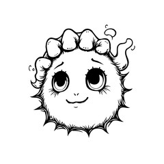 Whimsical creature with expressive eyes and spiky outline evokes a sense of charming uniqueness
